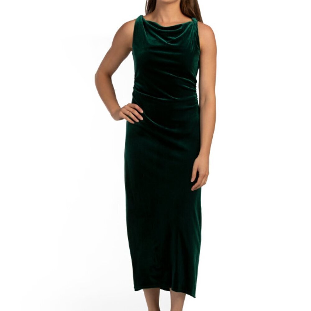 NWT$129 TAYLOR Green Velvet High Cowl Neck Sleeveless Midi Dress Formal Sz14